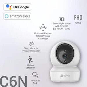 EZVIZ (Hikvision) | Full HD Smart WiFi Home Camera | Child/Pet Security | AI Motion Detection | Enhanced Night Vision | 2-Way Audio | 360° Pan/Tilt | SD Card Slot Upto 256GB |Alexa & OK Google|C6N