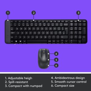 Logitech MK220 Compact Wireless Keyboard and Mouse Set for Windows, 2.4 GHz Wireless with Unifying USB-Receiver, 24 Month Battery, Compatible with PC, Laptop - Black