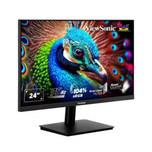 ViewSonic 24 Inch Full HD Monitor 75Hz 4Ms with Eye-Care Technology Low Energy Consumption Flicker Free technology HDMI, VGA, Wall Mount, for Office and Home Use and 104% Srgb - VA2406-MH